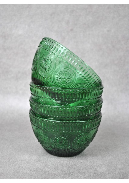 4 Adet Zümrüt Yeşili Cam Bowl Kase Çorba Sunum Kahvaltılık Yulaf Kasesi-Phoenix