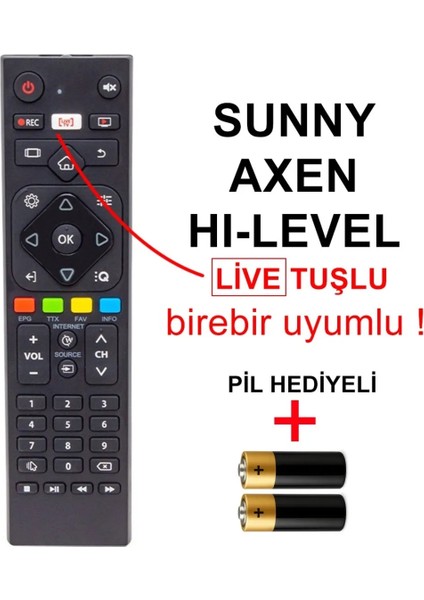 Axen Hi-Level Android Tv-Live Tuşlu Uzaktan Kumanda