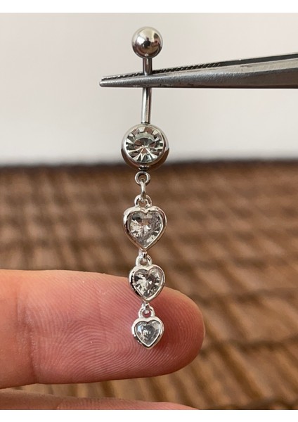 316 L Cerrahi Çelik Zirkon Taşlı Pırlanta Modeli Parlak Göbek Piercingi
