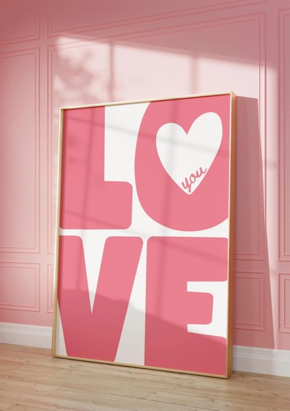 Mc Home Art Doğal Ahşap Çerçeveli Uv Baskı Pembe Love Yazılı Tablo Seti – Modern & Şık Duvar Dekoru