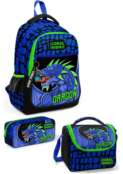 Coral High Kids Siyah Saks Ejderha Desenli 3’lü Okul Çanta Seti SET0123485