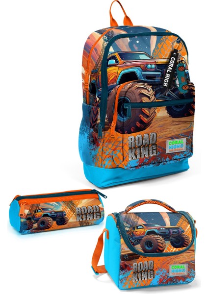 Coral High Kids Mavi Turuncu High Wheels Truck Desenli 3’lü Okul Çanta Seti SET0123778