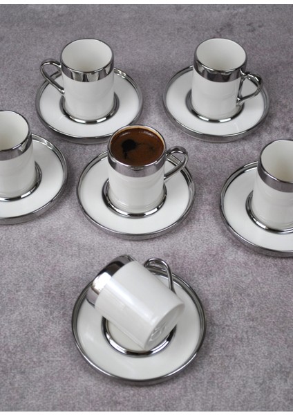 6 Kişilik 12 Parça Porselen Türk Kahve Fincan Takımı 110 ml Sılver See fiyatları
