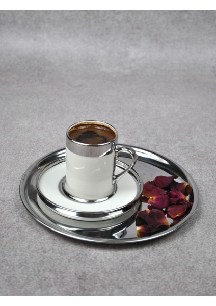 6 Kişilik 12 Parça Porselen Türk Kahve Fincan Takımı 110 ml Sılver See modelleri