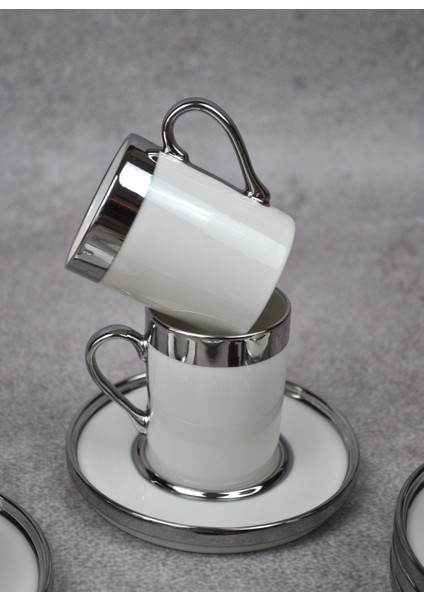 6 Kişilik 12 Parça Porselen Türk Kahve Fincan Takımı 110 ml Sılver See fırsatları