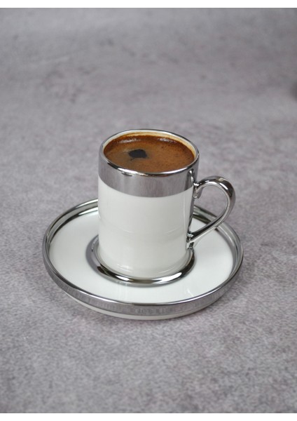 2 Kişilik 4 Parça Porselen Türk Kahve Fincan Takımı 110 ml Sılver See modelleri