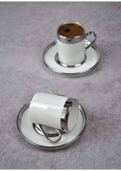 2 Kişilik 4 Parça Porselen Türk Kahve Fincan Takımı 110 ml Sılver See fırsatları