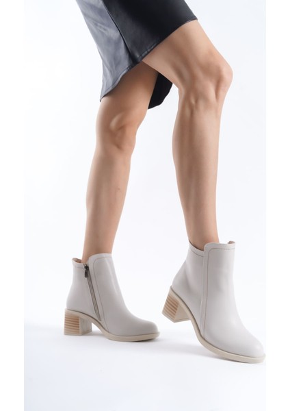 Jet-Larıssa Fermuarlı Ortopedik Taban Topuklukadın Bot Ckt - Krem