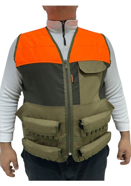 Turuncu Omuzlu Haki Avcı Yeleği - 30 Fişek Kapasiteli - 12 Kalibre fiyatları