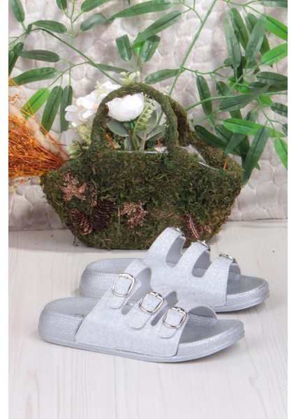 100403 Pienn Anatomik Esnek Rahat Simli Baskılı Üç Tokalı Kadın Terlik indirimleri