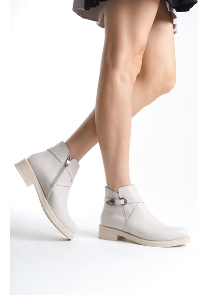 Jet-Almıla Fermuarlı Lastikli Ortopedik Taban Topuklukadın Bot Ckt - Krem