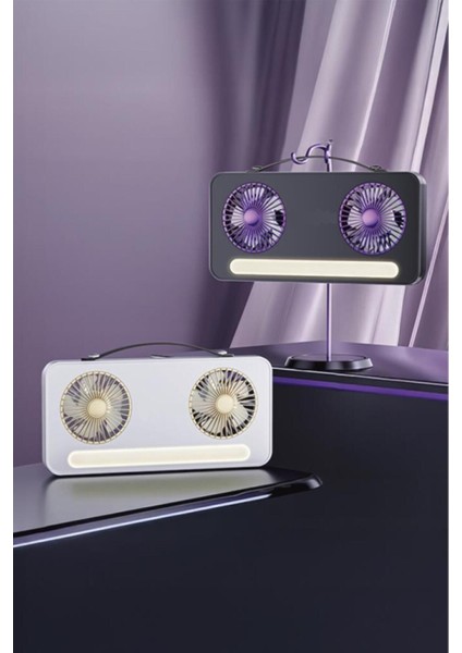 LED Işıklı Çift Fanlı Mini Masaüstü Vantilatör 1200MAH Şarjlı Taşınabilir Fan modelleri