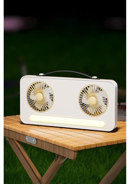 LED Işıklı Çift Fanlı Mini Masaüstü Vantilatör 1200MAH Şarjlı Taşınabilir Fan indirimleri