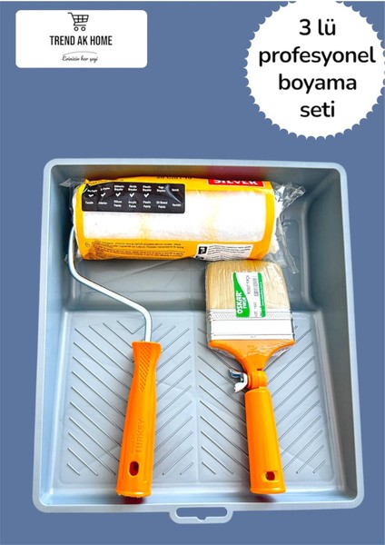 3lü Profesyonel Boyacı Seti Büyük Boy Tava ve Rulo Robot Fırça Duvar Tavan Vb. Boyama Alan