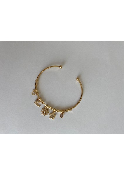 Deniz Yıldızı ve Balık Figür Zirkon Taşlı Charm Ayarlanabilir Açık Gold Bileklik modelleri