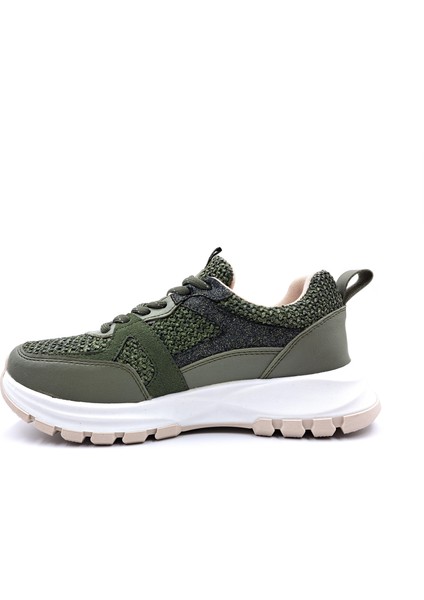 B260914 Tüvit Kumaş Detaylı Haki Yeşil Kadın Sneaker Ayakkabı fiyatları