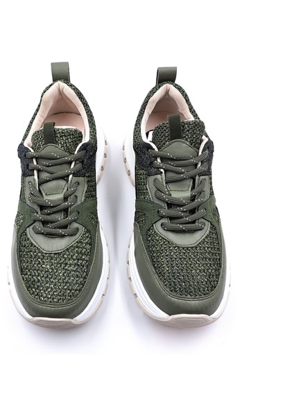 B260914 Tüvit Kumaş Detaylı Haki Yeşil Kadın Sneaker Ayakkabı fırsatları