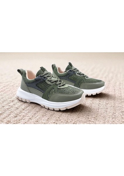 B260914 Tüvit Kumaş Detaylı Haki Yeşil Kadın Sneaker Ayakkabı indirimleri