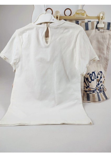 Kısa Kollu Baskılı Tişört ve Keten Şort Kız Çocuk 2'li Takım fırsatları