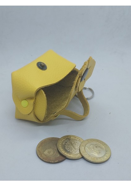 Hakiki Deri El Yapımı Sarı Mini Cüzdan modelleri