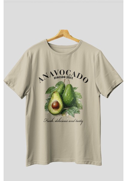 Avocado Avokado Ön Baskılı Oversize T-Shirt Erkek Kadın Pamuk Bisiklet Yaka Tişort