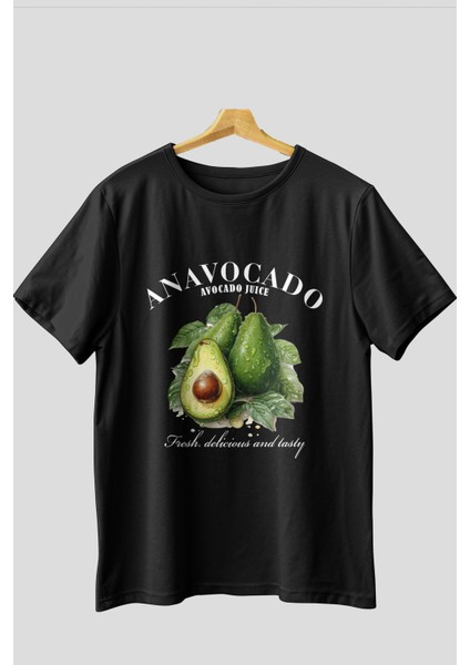 Avocado Avokado Ön Baskılı Oversize T-Shirt Erkek Kadın Pamuk Bisiklet Yaka Tişort