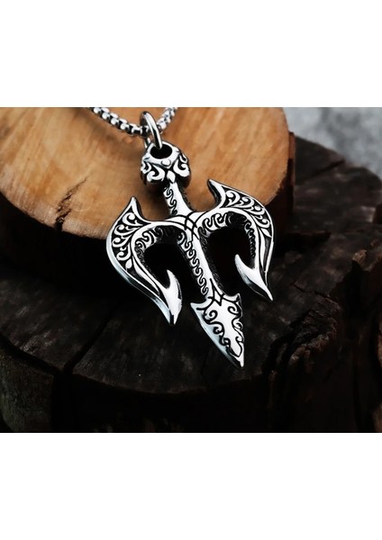 Paslanmaz Çelik Neptune Trident Gladyatör Poseidon Mızrak Erkek Kolye modelleri