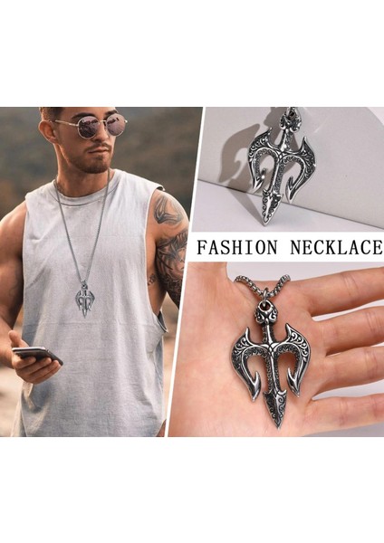 Paslanmaz Çelik Neptune Trident Gladyatör Poseidon Mızrak Erkek Kolye fırsatları