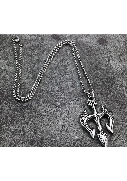 Paslanmaz Çelik Neptune Trident Gladyatör Poseidon Mızrak Erkek Kolye