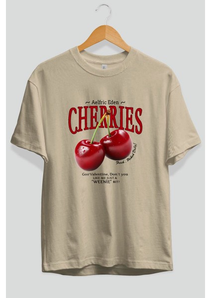 Cherry Cherries Ön Baskılı Oversize T-Shirt Erkek Kadın Pamuk Bisiklet Yaka Tişort fiyatları