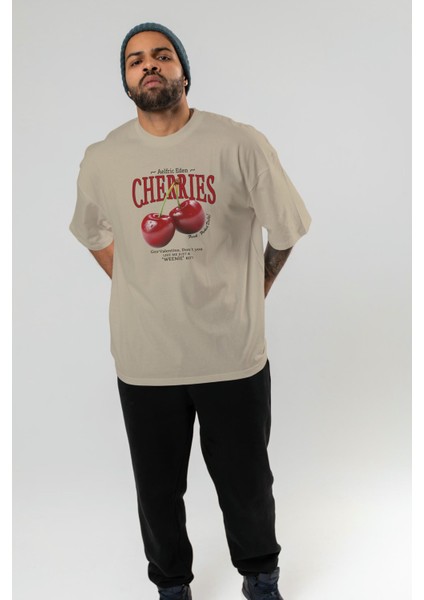 Cherry Cherries Ön Baskılı Oversize T-Shirt Erkek Kadın Pamuk Bisiklet Yaka Tişort indirimleri