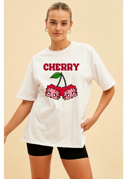 Cherry Cherries 10 Ön Baskılı Oversize T-Shirt Erkek Kadın Pamuk Bisiklet Yaka Tişort fiyatları