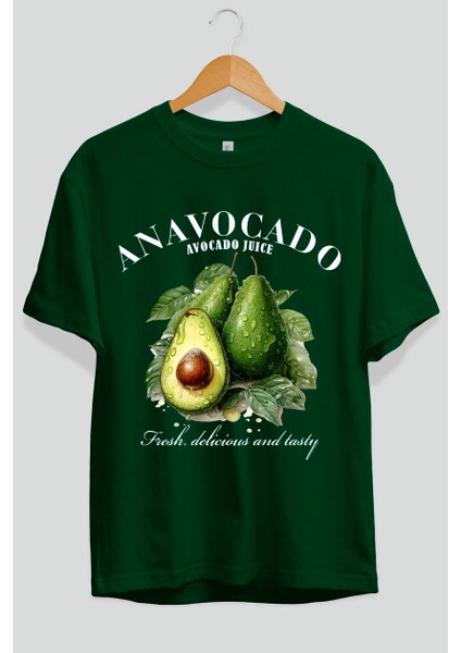 Avocado Avokado Ön Baskılı Oversize T-Shirt Erkek Kadın Pamuk Bisiklet Yaka Tişort