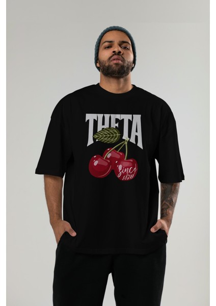 Theta Cherry Cherries Ön Baskılı Oversize T-Shirt Erkek Kadın Pamuk Bisiklet Yaka Tişort fırsatları