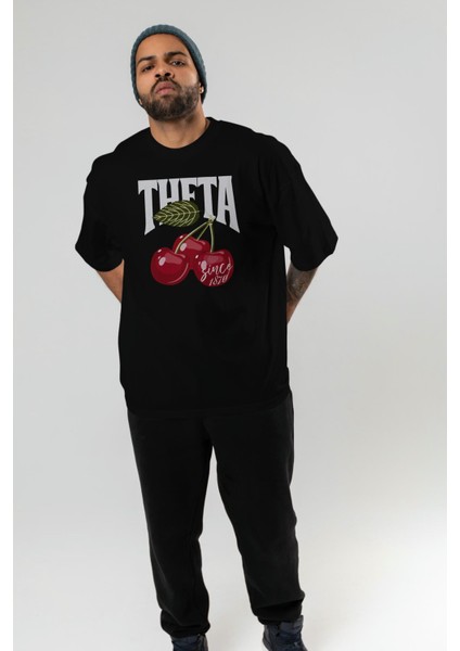 Theta Cherry Cherries Ön Baskılı Oversize T-Shirt Erkek Kadın Pamuk Bisiklet Yaka Tişort indirimleri