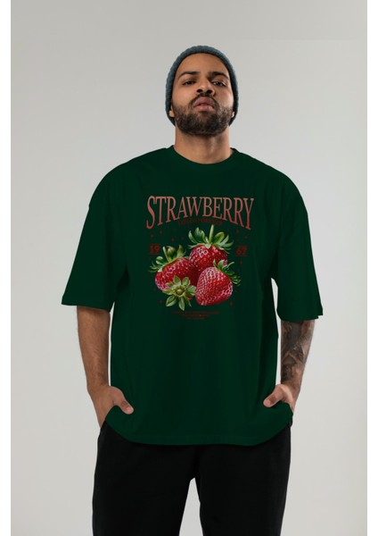 Strawberry Ön Baskılı Oversize T-Shirt Erkek Kadın Pamuk Bisiklet Yaka Tişort modelleri