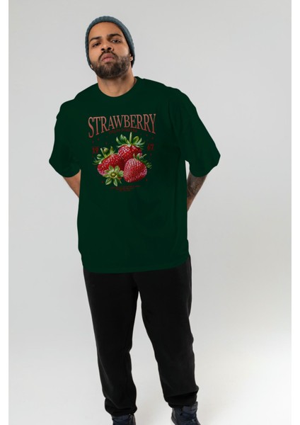 Strawberry Ön Baskılı Oversize T-Shirt Erkek Kadın Pamuk Bisiklet Yaka Tişort fırsatları