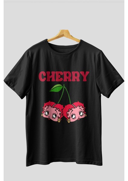 Cherry Cherries 10 Ön Baskılı Oversize T-Shirt Erkek Kadın Pamuk Bisiklet Yaka Tişort