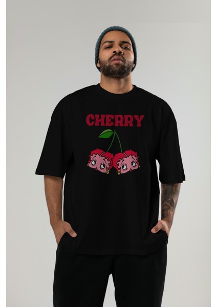 Cherry Cherries 10 Ön Baskılı Oversize T-Shirt Erkek Kadın Pamuk Bisiklet Yaka Tişort fırsatları