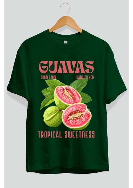Guavas Ön Baskılı Oversize T-Shirt Erkek Kadın Pamuk Bisiklet Yaka Tişort