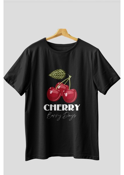 Cherry Cherries 12 Ön Baskılı Oversize T-Shirt Erkek Kadın Pamuk Bisiklet Yaka Tişort