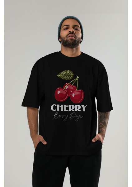 Cherry Cherries 12 Ön Baskılı Oversize T-Shirt Erkek Kadın Pamuk Bisiklet Yaka Tişort fırsatları
