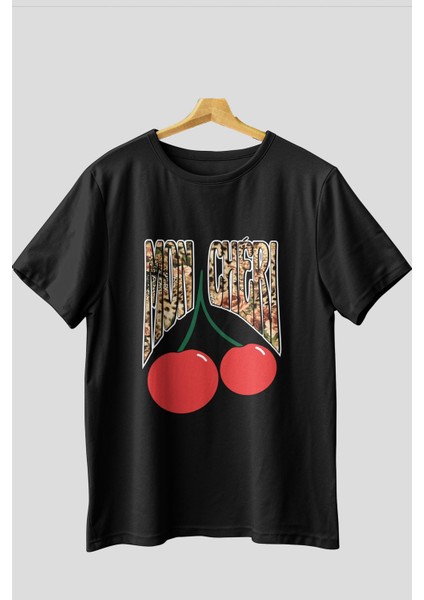 Mon Cherry Cherries Ön Baskılı Oversize T-Shirt Erkek Kadın Pamuk Bisiklet Yaka Tişort