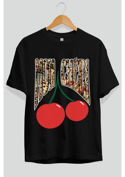 Mon Cherry Cherries Ön Baskılı Oversize T-Shirt Erkek Kadın Pamuk Bisiklet Yaka Tişort fiyatları