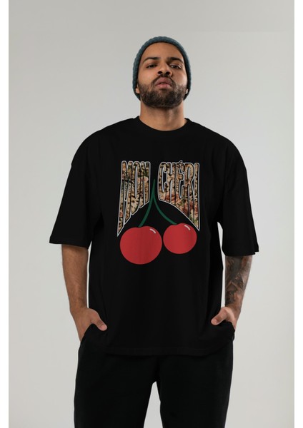 Mon Cherry Cherries Ön Baskılı Oversize T-Shirt Erkek Kadın Pamuk Bisiklet Yaka Tişort fırsatları