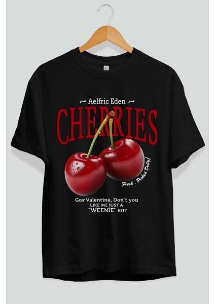 Cherry Cherries Ön Baskılı Oversize T-Shirt Erkek Kadın Pamuk Bisiklet Yaka Tişort fiyatları