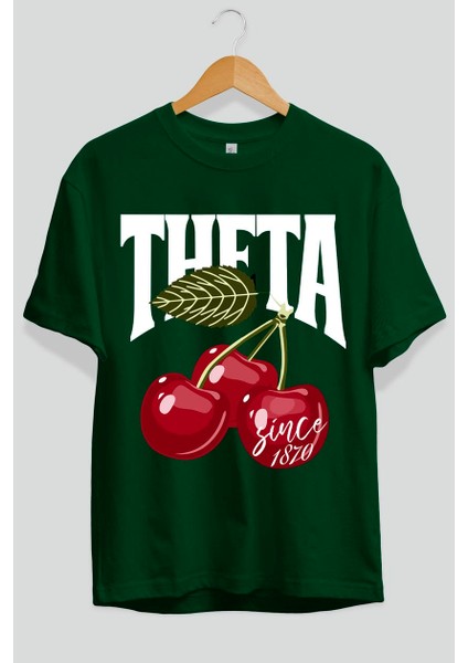Theta Cherry Cherries Ön Baskılı Oversize T-Shirt Erkek Kadın Pamuk Bisiklet Yaka Tişort