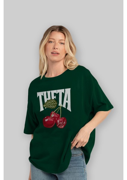 Theta Cherry Cherries Ön Baskılı Oversize T-Shirt Erkek Kadın Pamuk Bisiklet Yaka Tişort fiyatları