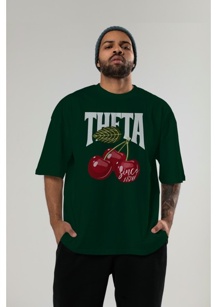 Theta Cherry Cherries Ön Baskılı Oversize T-Shirt Erkek Kadın Pamuk Bisiklet Yaka Tişort modelleri