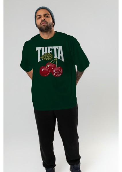 Theta Cherry Cherries Ön Baskılı Oversize T-Shirt Erkek Kadın Pamuk Bisiklet Yaka Tişort fırsatları